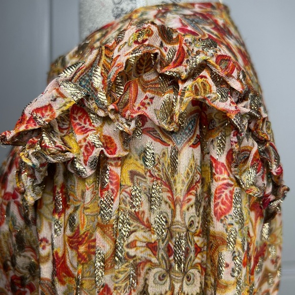 Anthropologie’s Love the Label Floral Peasant Blouse Gold/Orange Hues Size XS - Picture 7 of 13